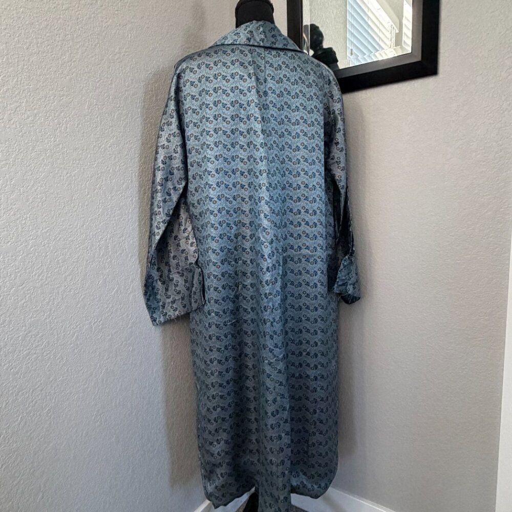 VINTAGE 60s Satin Brocade Robe Duster Housecoat Blue Floral OS - Picture 6 of 16